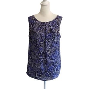Talbots ruched neckline blue paisley sleeveless top